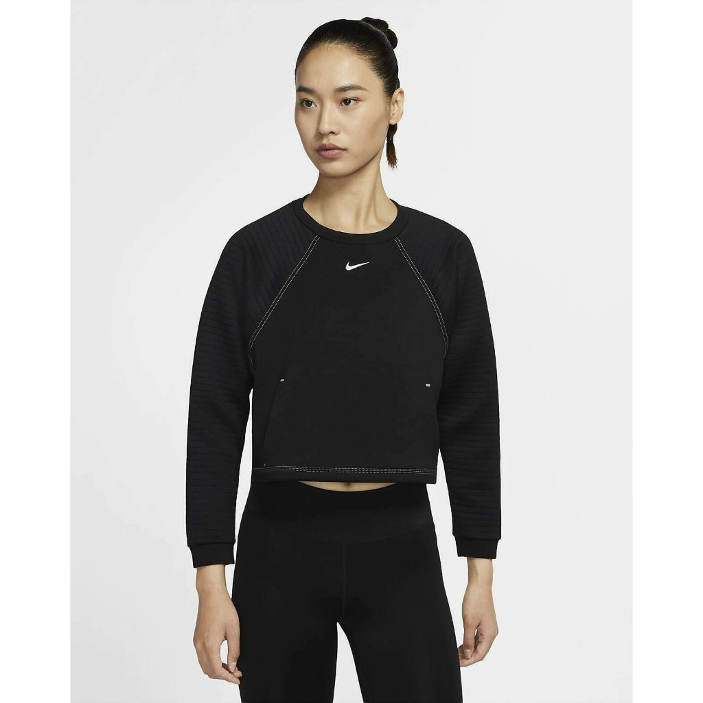 Nike Women's Pro Fleece Crew Long Sleeve Top Sweatshirt Black /Silver Cu5745-010